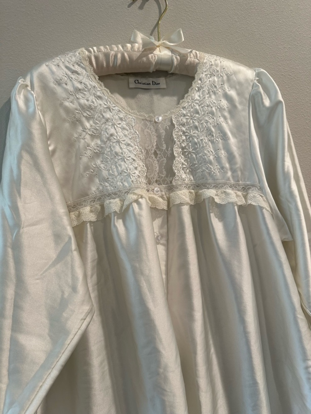 Inasne Vintage Christian Dior From The 70’s White Lace Trim Nightgown - Picture 4 of 10